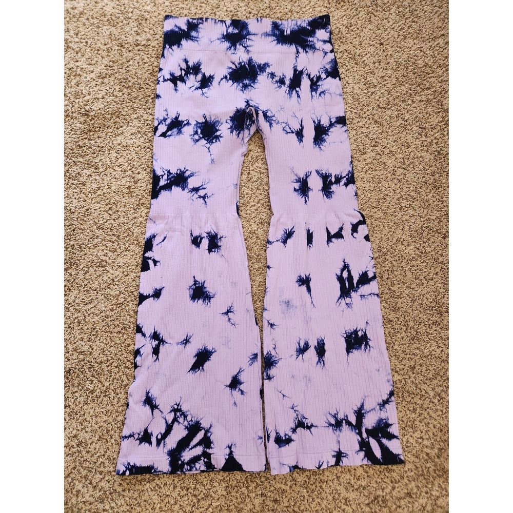 Purple Tie Dye Ribbed Flare 3X Pants High Waisted Bell Bottom Leggings Boho Navy